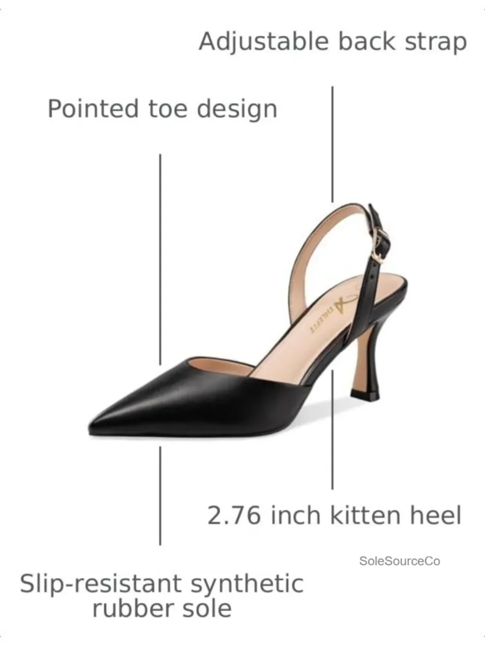 Women's Kitten Heels Closed Toe Pumps Faux Leather Pointed Toe